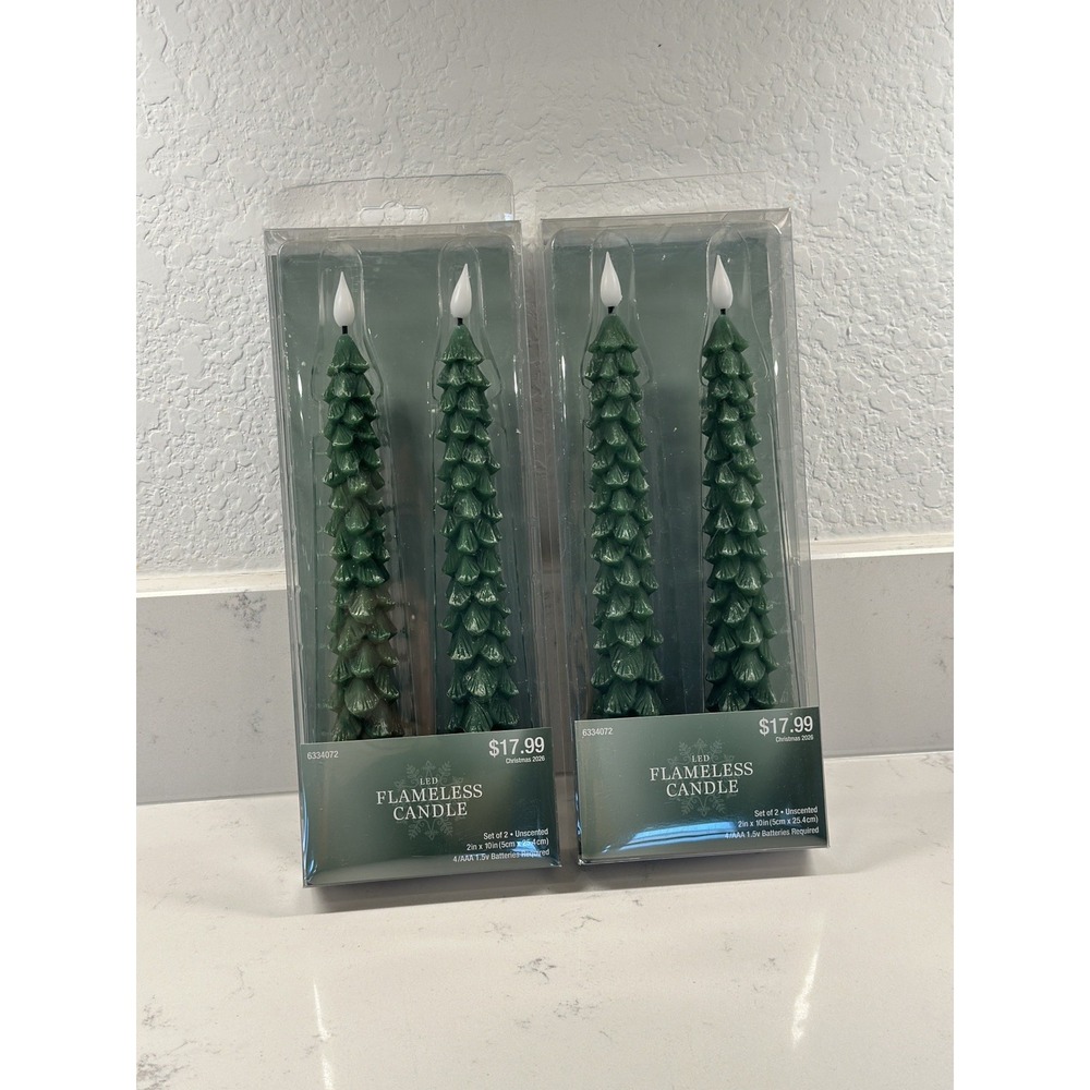 Hobby Lobby Christmas Tree LED Flameless Taper Candles Set of 4 Green 2026